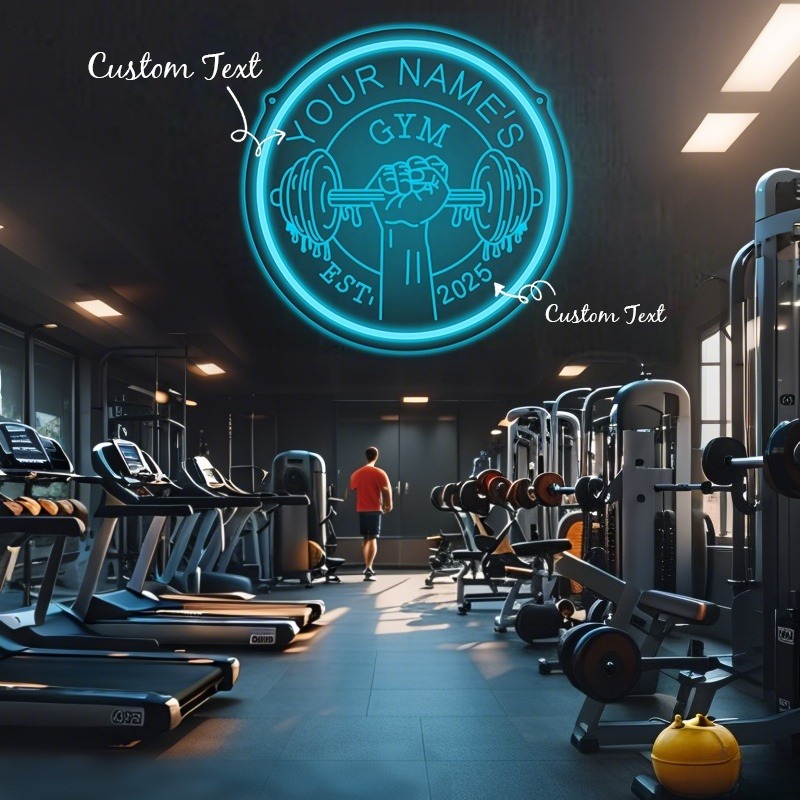 Home Gym Interior Design - Custom LED Gym Neon Sign Barbell