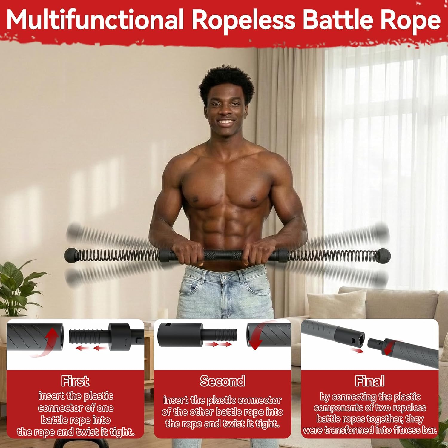 Home Gym Portable - 2-in-1 Upgraded Cordless Battle Rope Power