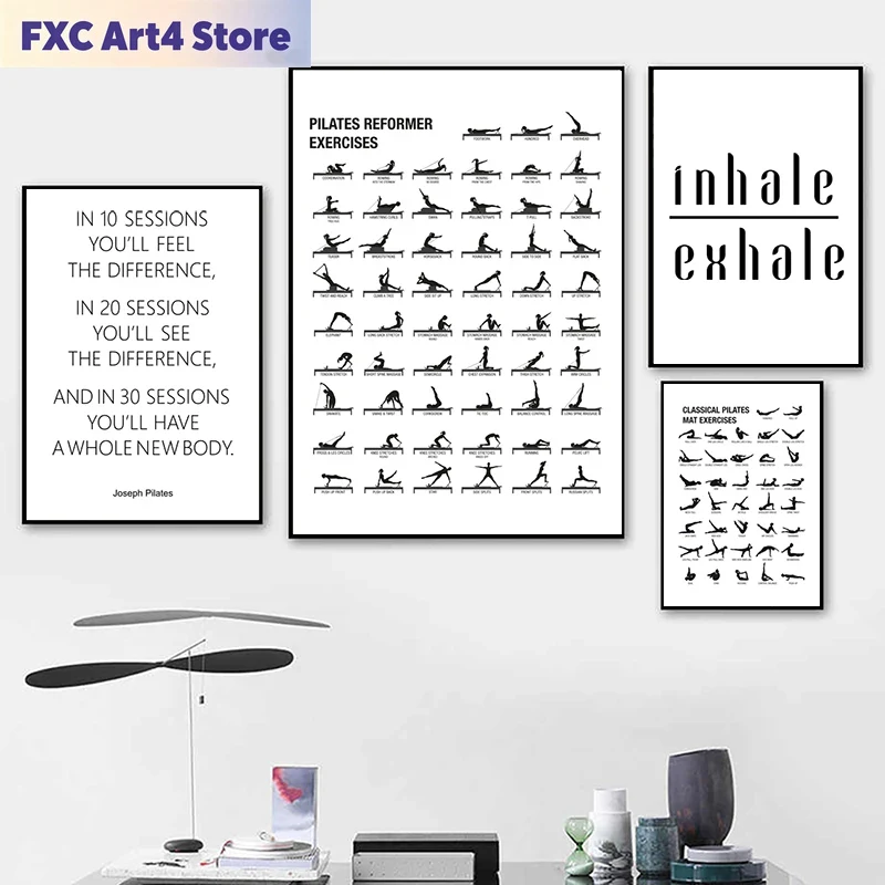 Home Gym Decor - Frameless Pilates Workout Chart Poster Canvas