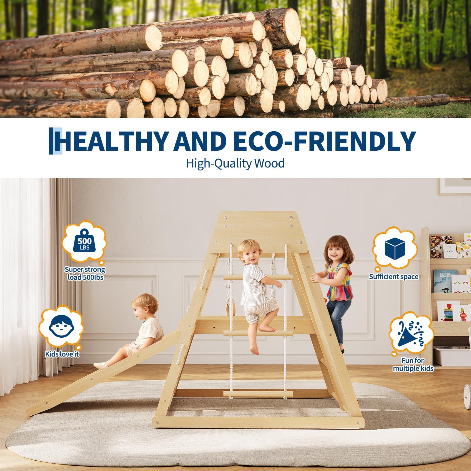 6 In 1 Wooden Indoor Jungle Gy - Home Gym For Toddlers recension och pris
