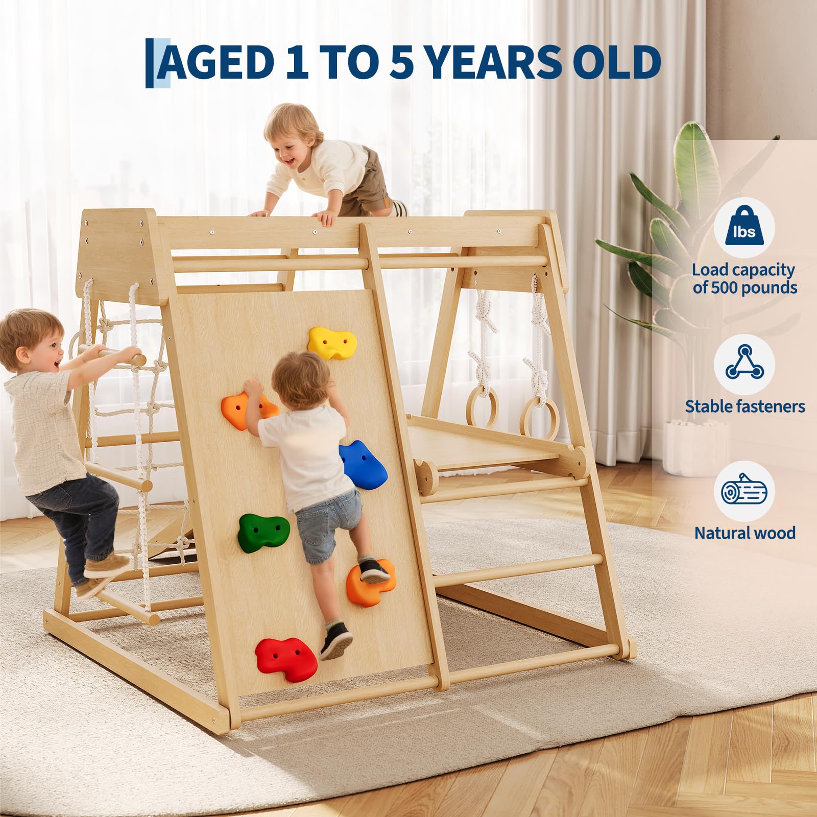 6 In 1 Wooden Indoor Jungle Gy - Home Gym For Toddlers recension och pris